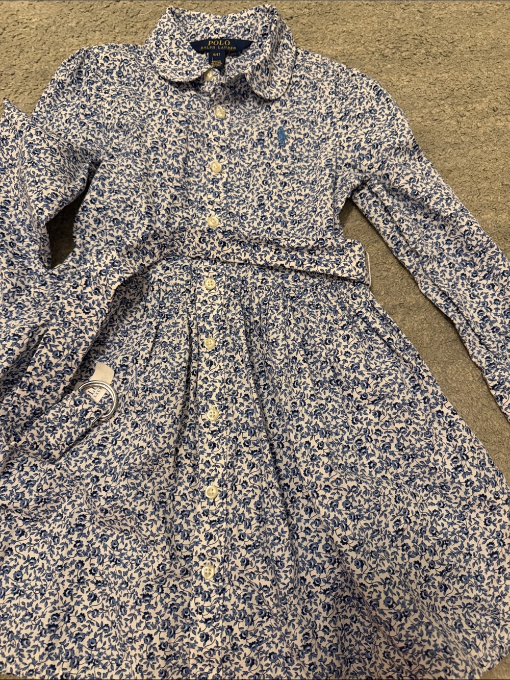 Polo by Ralph Lauren Blue and White Floral Button-Front Dress